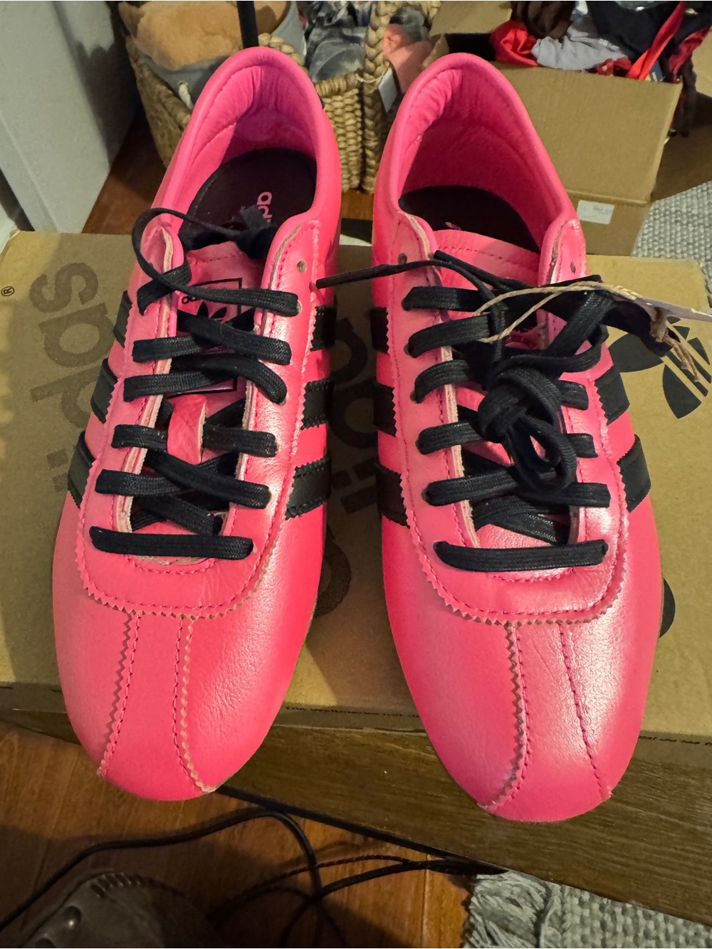Pink Women's Athletic Sneakers with Black Stripes by Adidas New